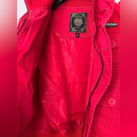 Live Mechanics Women’s Red Cotton Bomber Jacket (fits like Small) - Picture 3 of 10